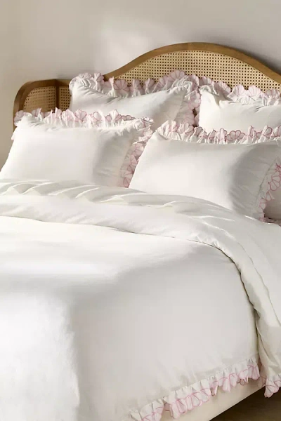 Anthropologie Fera Cotton Embroidered Sateen Duvet In Pink