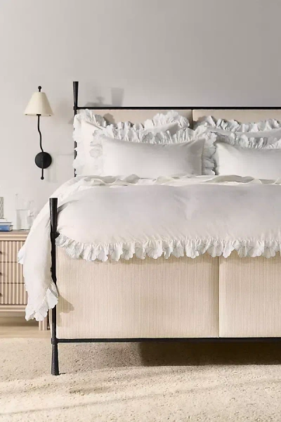 Anthropologie Fera Cotton Embroidered Sateen Duvet In White