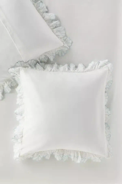 Anthropologie Fera Cotton Embroidered Sateen Euro Sham In White