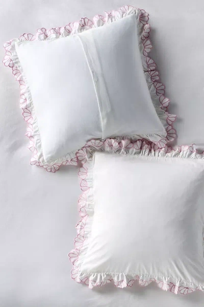 Anthropologie Fera Cotton Embroidered Sateen Euro Sham In White