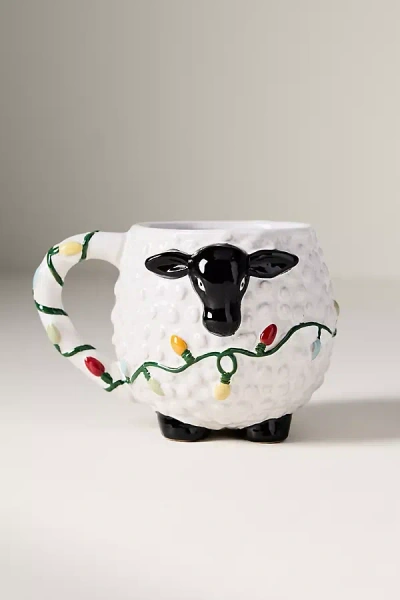 Anthropologie Festive Animal Stoneware Mug In White