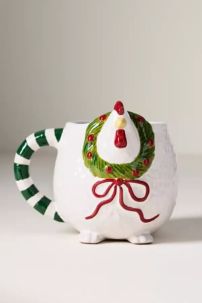 Anthropologie Festive Animal Stoneware Mug In White