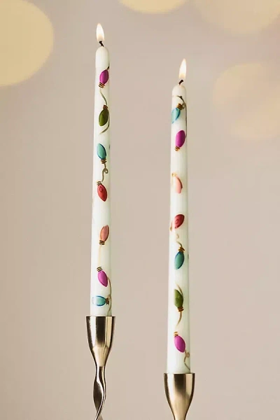 Anthropologie Festive Handpainted Taper Candles, Set Of 2 In Multi