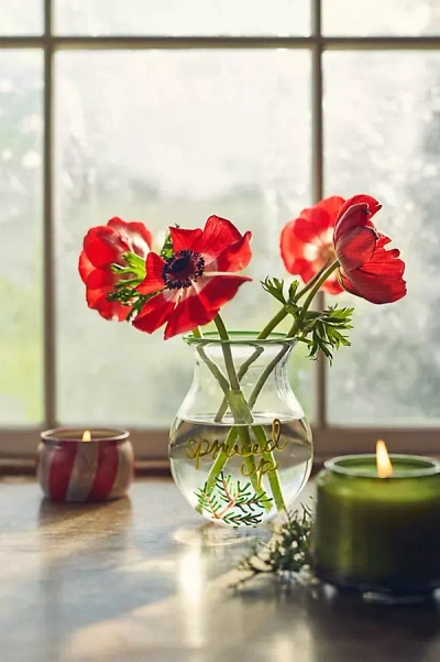 Anthropologie Festive Holiday Word-play Glass Vase In Transparent