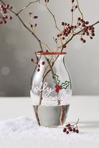 Anthropologie Festive Holiday Word-play Glass Vase In Transparent