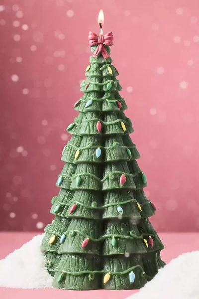 Anthropologie Festive Tree Decorative Shaped Wax Candle In Green