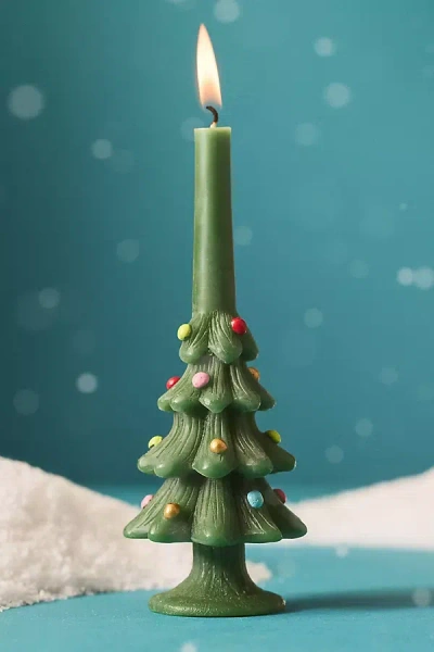 Anthropologie Festive Tree Decorative Shaped Wax Candle In Green