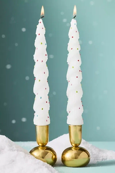 Anthropologie Festive Tree Taper Candles, Set Of 2 In White