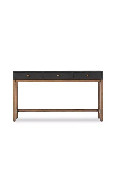 Anthropologie Fiona Mahogany & Raffia Writing Desk In Black