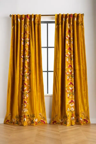 Anthropologie Fiori Blackout Curtain In Gold