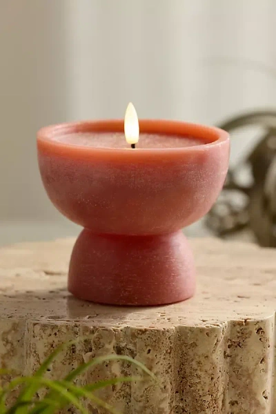 Anthropologie Flameless Rustic Pillar Candle, Low In Red