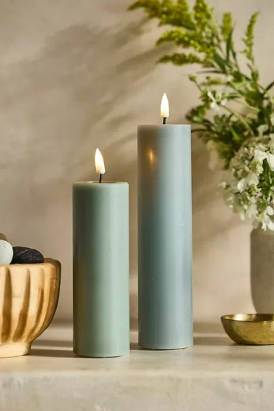 Anthropologie Flameless Wax Pillar Candle, Moss In Green