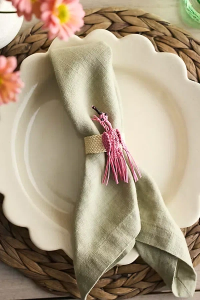Anthropologie Flamingo Woven Palm Napkin Rings, Set Of 4 In Green