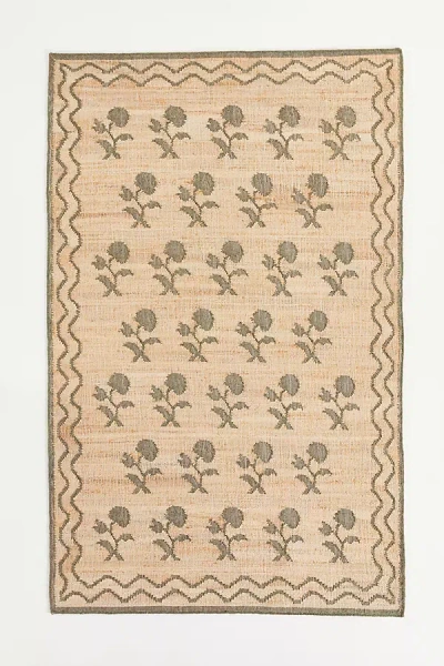 Anthropologie Flatwoven Erin Gates Floral Double Border Jute Rug In Brown