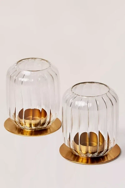 Anthropologie Fleck Kira Glass Lanterns, Set Of 2 In Gold