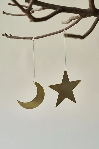 Anthropologie Fleck Moon And Stars Brass Ornaments, Set Of 5 In Gold