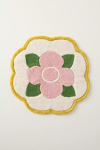 Anthropologie Flora Cotton Tufted Scallop Shaped Bath Mat In Yellow