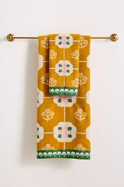Anthropologie Flora Cotton Woven Floral Towel Collection In Brown