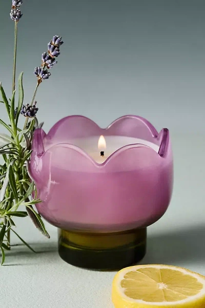 Anthropologie Floral Bronzed Gardenia Glass Candle In Purple