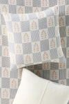 Anthropologie Floral Check Cotton Woven Euro Sham In Gray