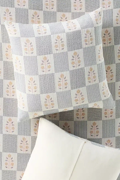 Anthropologie Floral Check Cotton Woven Euro Sham