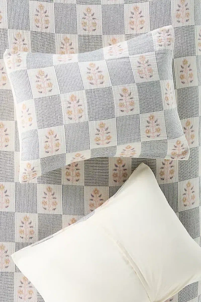 Anthropologie Floral Check Cotton Woven Pillowcase, Set Of 2