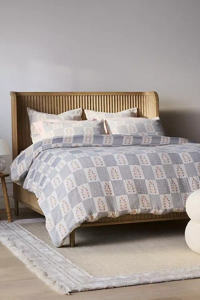 Anthropologie Floral Check Woven Cotton Duvet