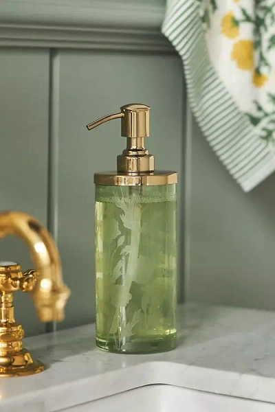 Anthropologie Floral Etched Glass Soap Dispenser
