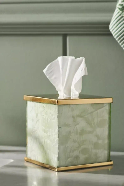 Anthropologie Floral Etched Glass Tissue Box In Green