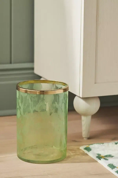 Anthropologie Floral Etched Glass Waste Basket