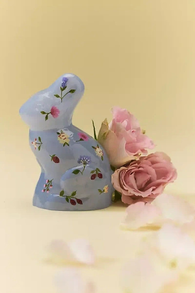 Anthropologie Floral Glass Bunny Decorative Object In Blue