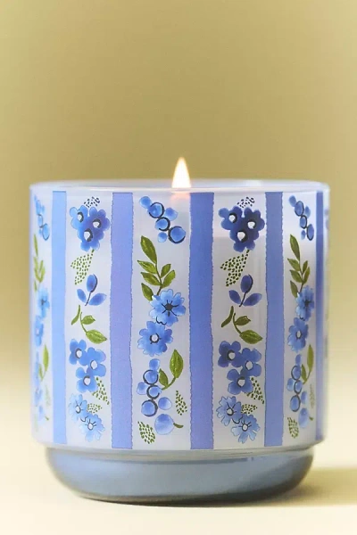 Anthropologie Floral Orchid & Amber Boxed Glass Candle In Blue