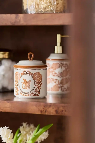 Anthropologie Floral Stoneware Bath Canister In Multi