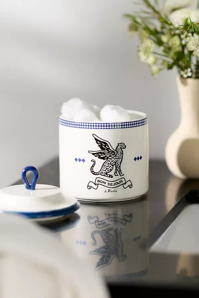 Anthropologie Floral Stoneware Bath Canister In Blue