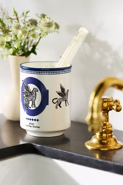 Anthropologie Floral Stoneware Bath Tumbler In Multi