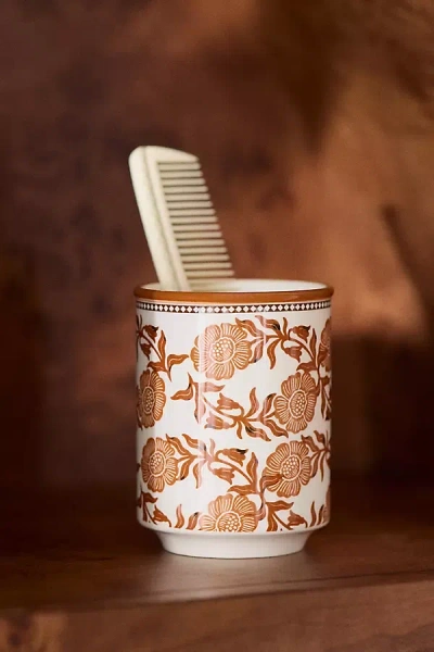 Anthropologie Floral Stoneware Bath Tumbler In Multi