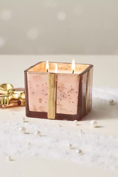 Anthropologie Floral Sugared Poinsettia Boxed Glass Candle In Multi