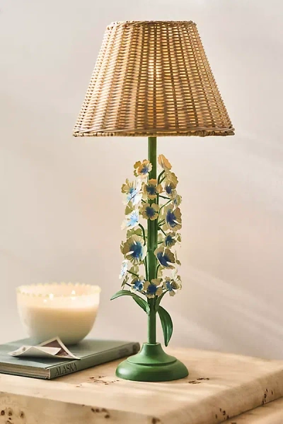 Anthropologie Floral Tole Table Lamp In Green
