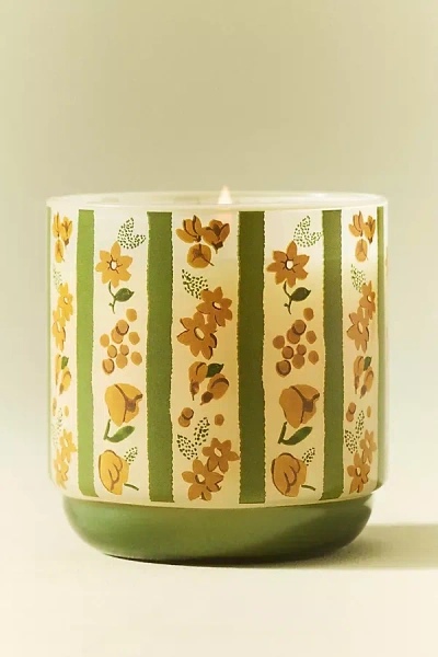 Anthropologie Floral Wildflower Bouquet Boxed Glass Candle In Green