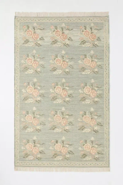 Anthropologie Florence Flatwoven Wool-blend Floral Rug In Green