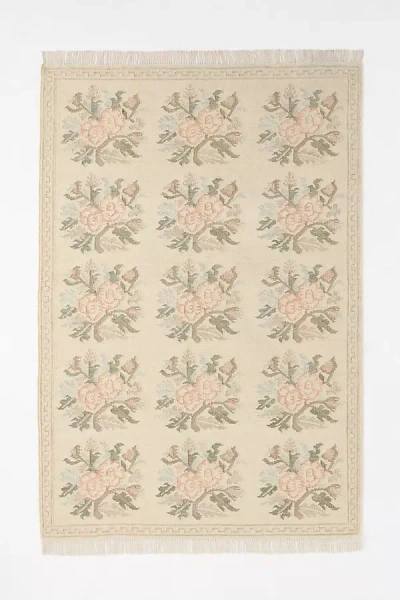 Anthropologie Florence Flatwoven Wool-blend Floral Rug In Neutral