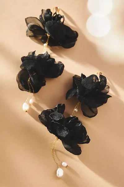 Anthropologie Flower Drop Earrings In Black