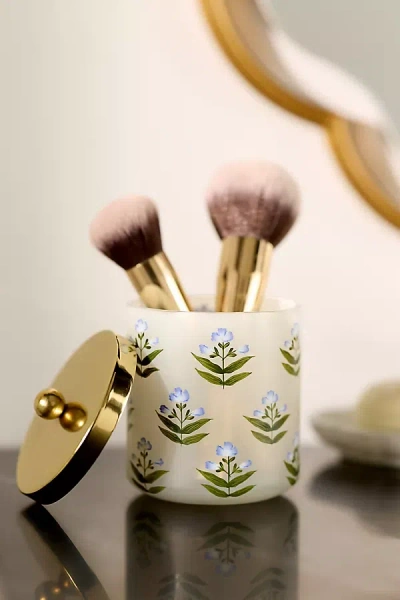 Anthropologie Flower Glass Bath Canister In Gold