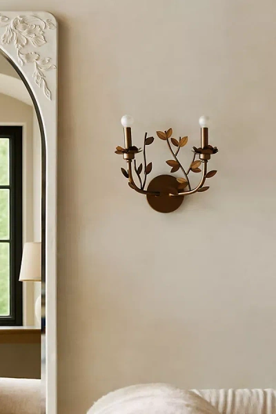 Anthropologie Flowering Metal Floral Sconce Wall Light In Brown