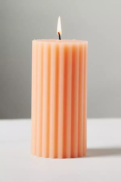 Anthropologie Fluted Pillar Candle In Orange