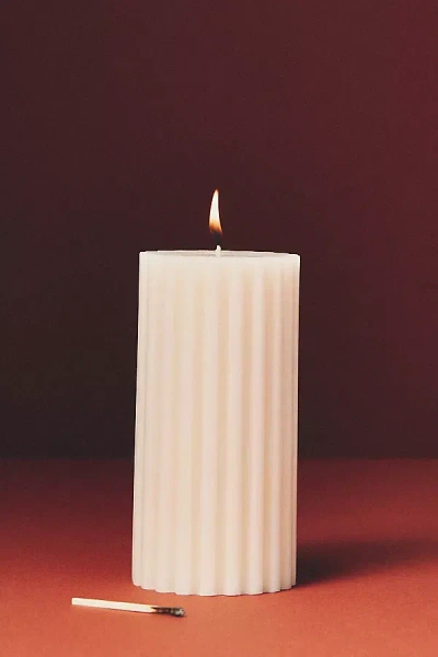 Anthropologie Fluted Pillar Candle In Neutral