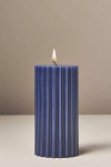 Anthropologie Fluted Pillar Candle In Blue