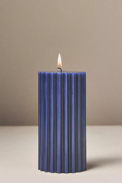 Anthropologie Fluted Pillar Candle In Blue
