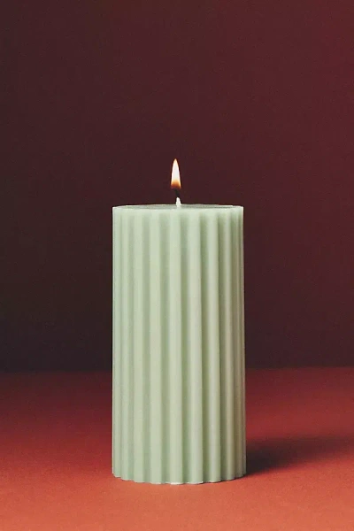 Anthropologie Fluted Pillar Candle In Green