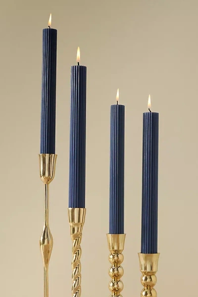 Anthropologie Fluted Taper Candles, Set Of 4 In Blue
